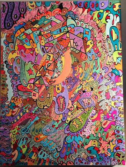 Title: Single Cell Mitochondria -- Medium: Mix Media On Wood Panel, 12x16in--By DSC, 2015