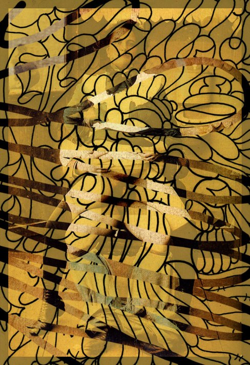 Title: Gestural Battles-3-- Medium: Xerox Transfer Digital Monoprint on Canvas Paper, 18x24'-- By DSC-2015